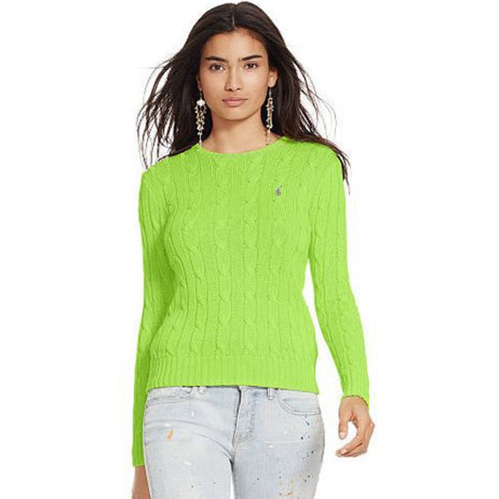 NEW $165 Polo Ralph Lauren Cable Knit Sweater!  Med  Bright Green  Wool Cashmere